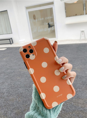 韩风ins橙色波点11Pro/Max苹果X/XS/XR手机壳iPhone8plus/7P全包边防摔保护套X创意硅胶11精准孔位个性潮女款