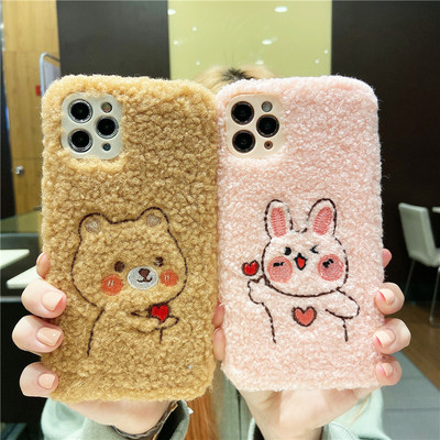 毛绒小熊兔子适用oppor17手机壳a5秋冬款a7/a8/a9/a11x/a52冬季毛绒绒a92s/a91少女款a72硅胶软创意保护套壳9
