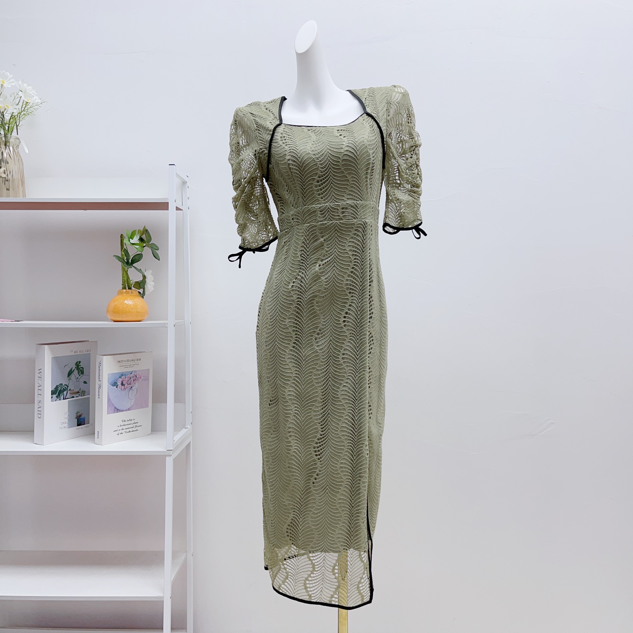 孤品 日单1ej@ 包肩刺绣优雅长裙高腰显瘦通勤气质礼服裙连衣裙