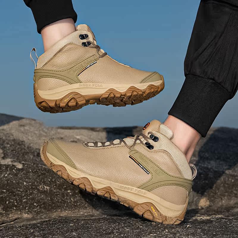 麦乐户外厚底真皮登山鞋女