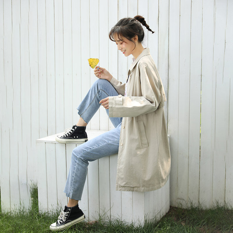 仙蓓丽小个子风衣女中长款2020春秋新款韩版宽松学生学院风外套潮