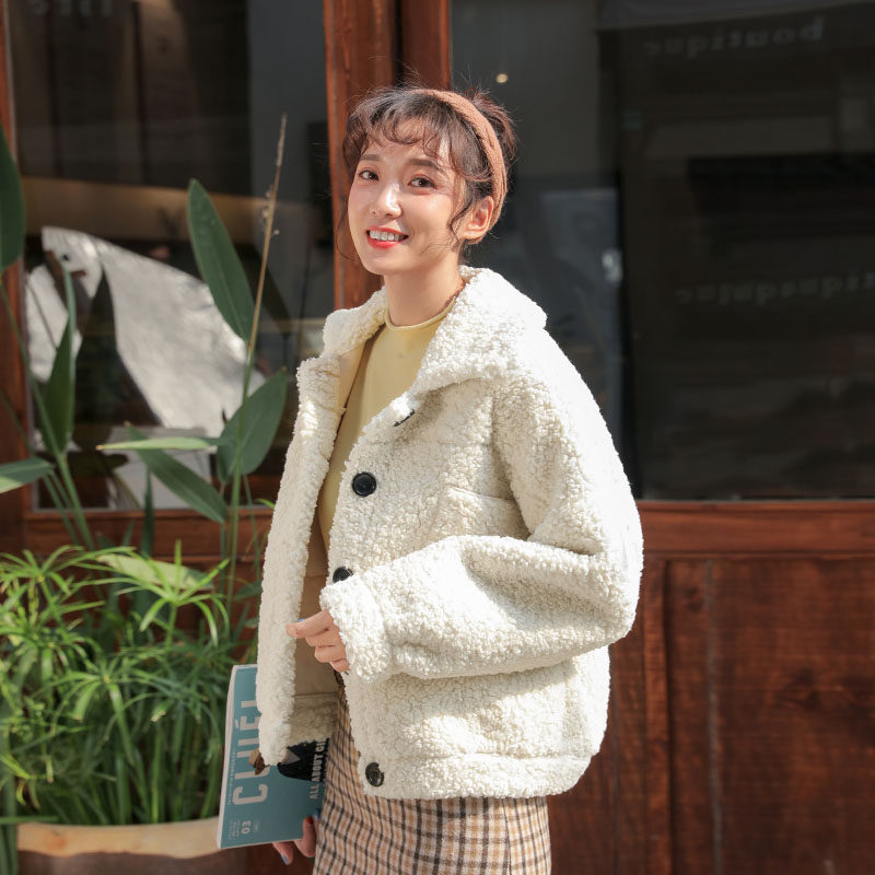 仙蓓丽网红羊羔毛外套女2019秋冬新款小个子短款韩版百搭显瘦上衣