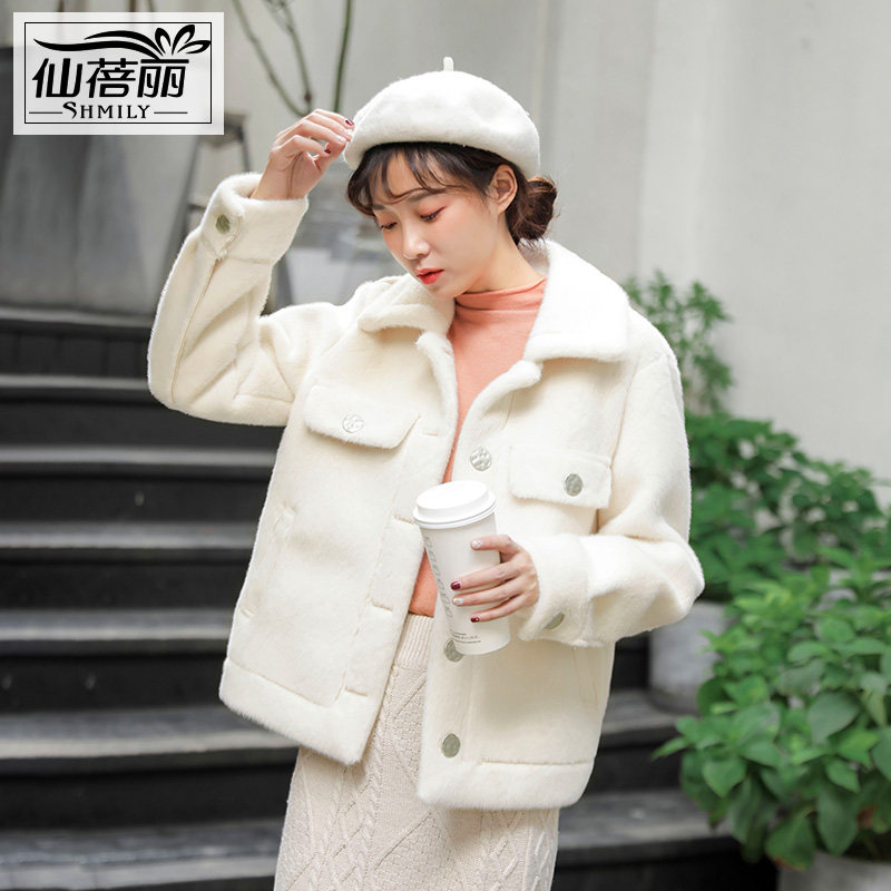 仙蓓丽羊羔毛外套女短款2019秋冬新款东大门羊羔绒皮毛一体棉服潮