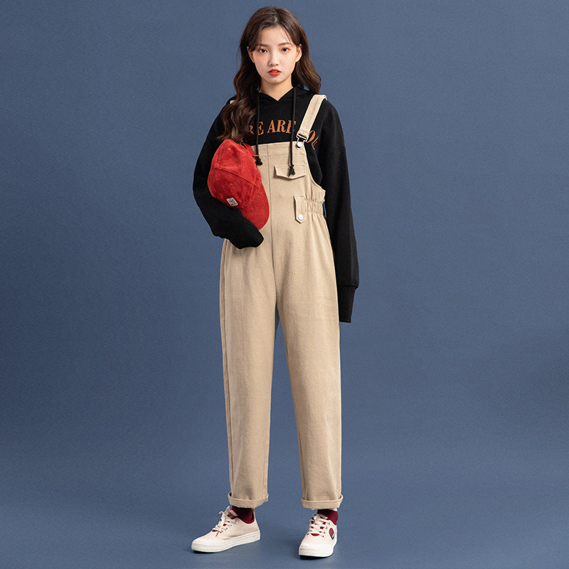 仙蓓丽牛仔背带裤女2020春季新款韩版宽松学生阔腿百搭卷边休闲裤