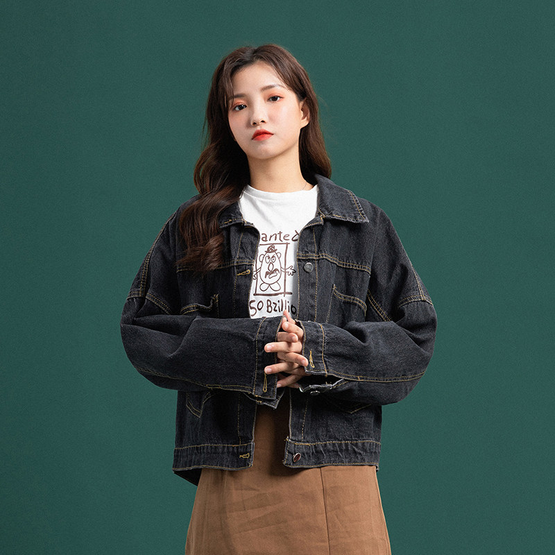 仙蓓丽 黑色牛仔外套女宽松韩版2020春季新款ins潮学生短款外套