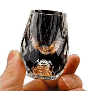 水晶钻石切面水滴金箔白酒杯一口杯白酒杯带把金箔分酒器套装