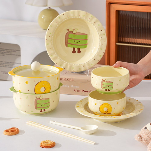 烘焙泡面碗带盖套装学生宿舍用方便面碗饭碗双耳陶瓷汤碗螺蛳粉碗