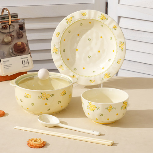 烘焙泡面碗带盖套装学生宿舍用方便面碗饭碗双耳陶瓷汤碗螺蛳粉碗