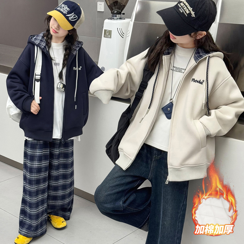 女童秋冬夹棉加厚连帽外套