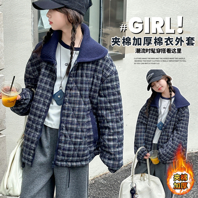女童夹棉格子棉衣加厚二棉棉服