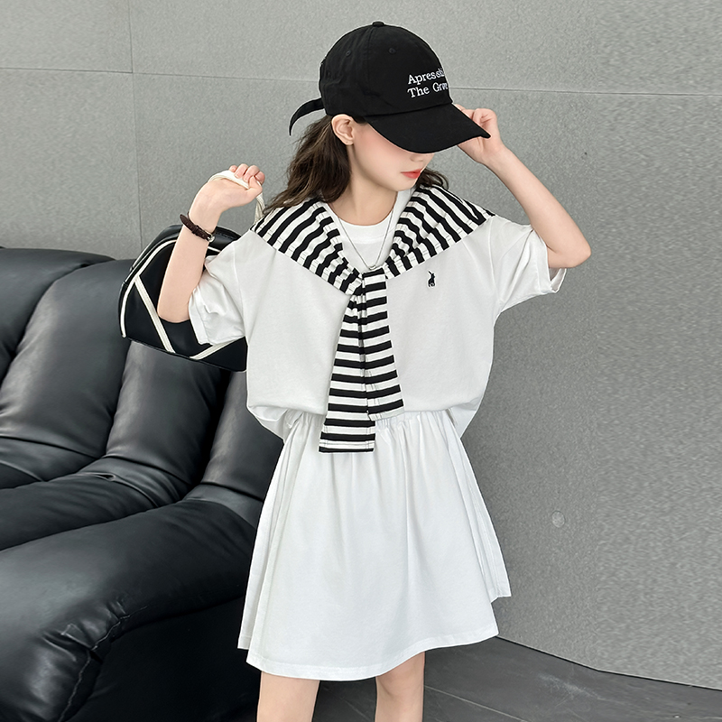 女童夏季套装2025新款韩版网红披肩短袖休闲裤裙夏款运动两件套潮