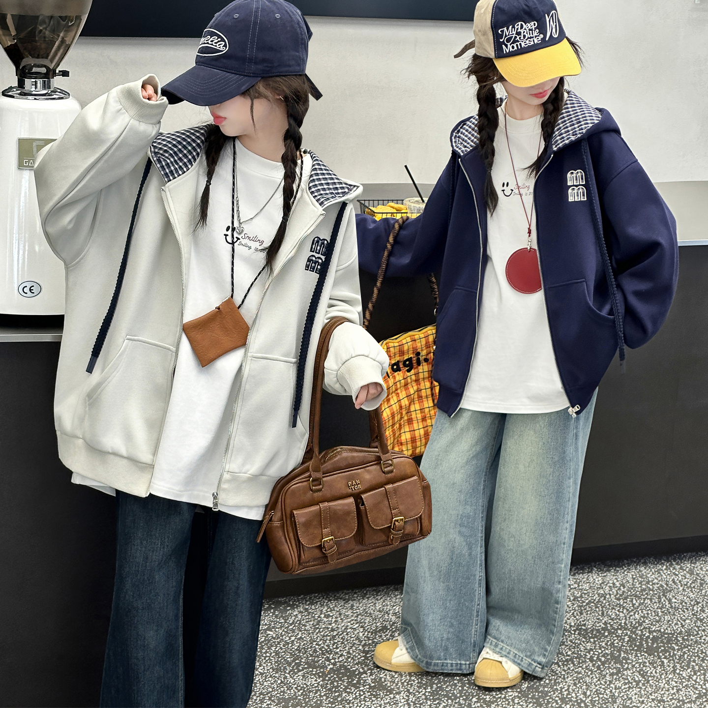 女童秋装运动外套2025新款洋气中大童秋冬季百搭夹棉连帽开衫卫衣