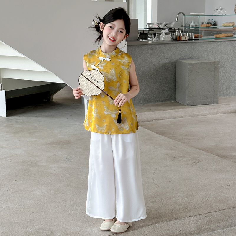 女童夏季国风新中式阔腿裤套装