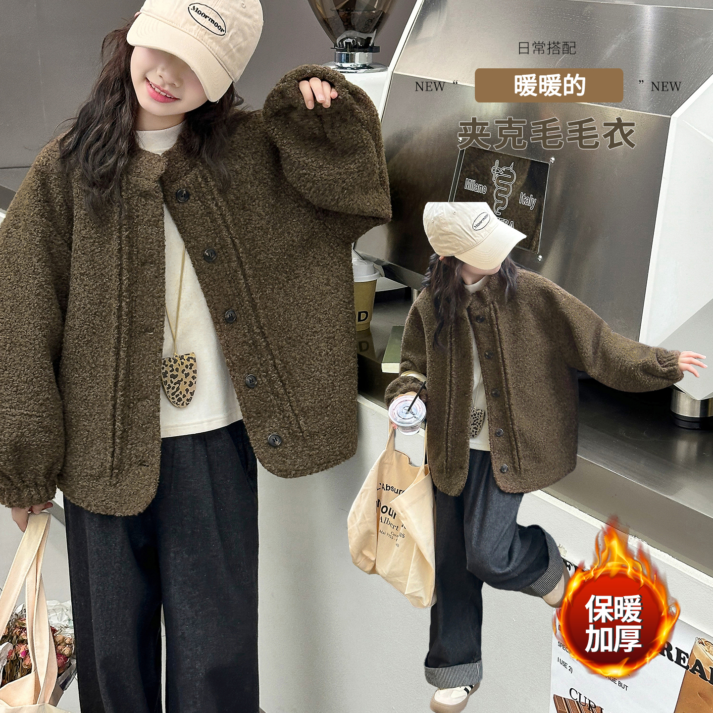 女童秋冬夹棉加厚毛毛衣