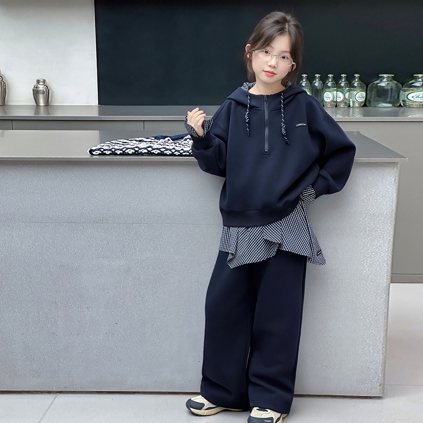 女童春秋拼接卫衣运动裤套装