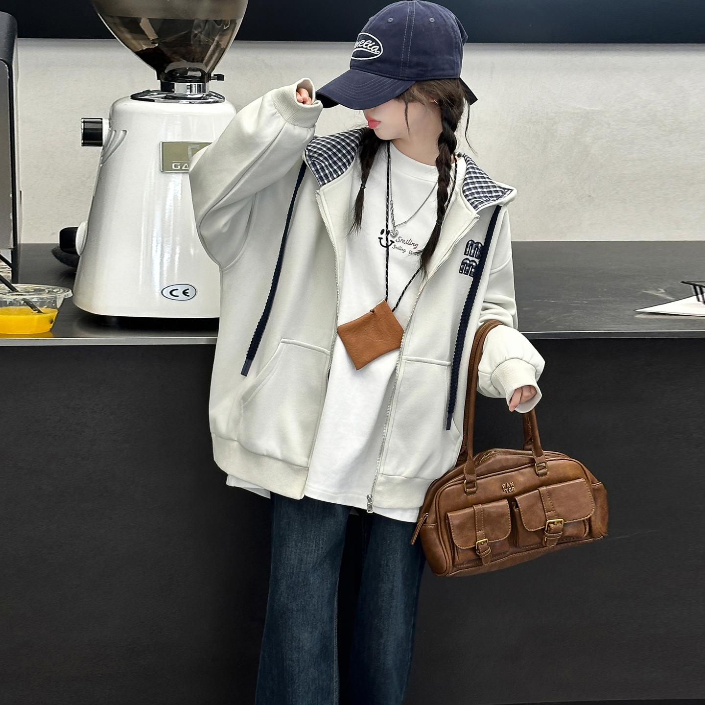 女童春秋款拼色连帽外套