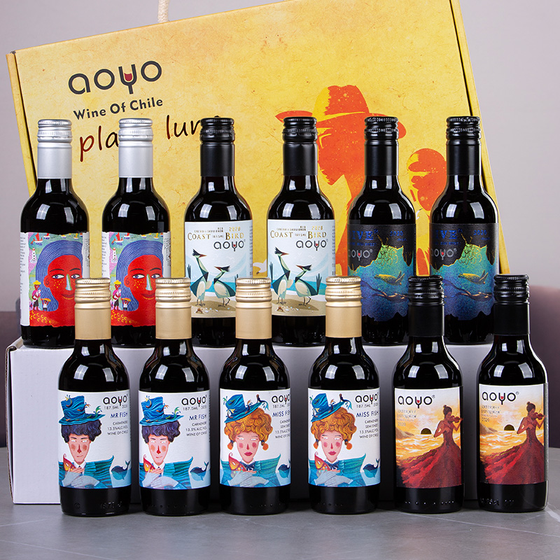 【顺丰】傲鱼红酒智利原瓶进口干红葡萄酒赤霞珠佳美娜小瓶礼盒装