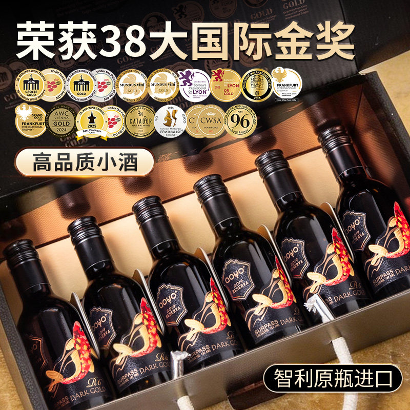 傲鱼跃黑金R6智利原装原瓶进口红酒小瓶西拉红葡萄酒 2019年