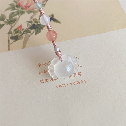 八方来财 天然白玉髓螃蟹手机链 精雕玉石螃蟹包链DIY挂件