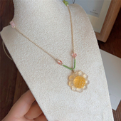 向阳而生 天然蜜糖玛瑙玉髓向日葵吊坠