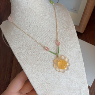 向阳而生 天然蜜糖玛瑙玉髓向日葵吊坠