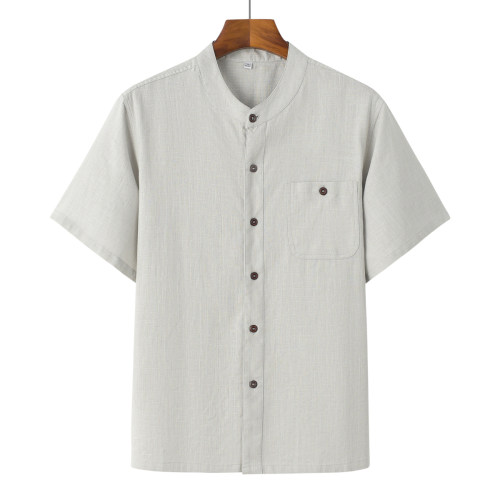 米尼也夏季亚麻衬衫短袖上衣