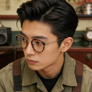 日本进口赛璐璐高端手制纯钛眼镜男复古玳瑁近视文艺防蓝光镜框女