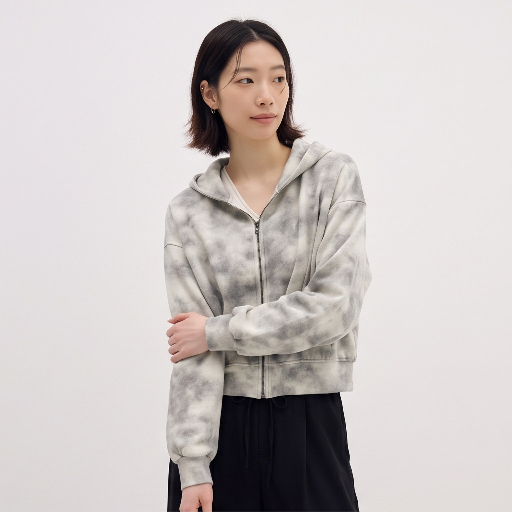 【商场同款】KOMPASU气质时髦蝙蝠袖扎染短外套女2026秋季卫衣
