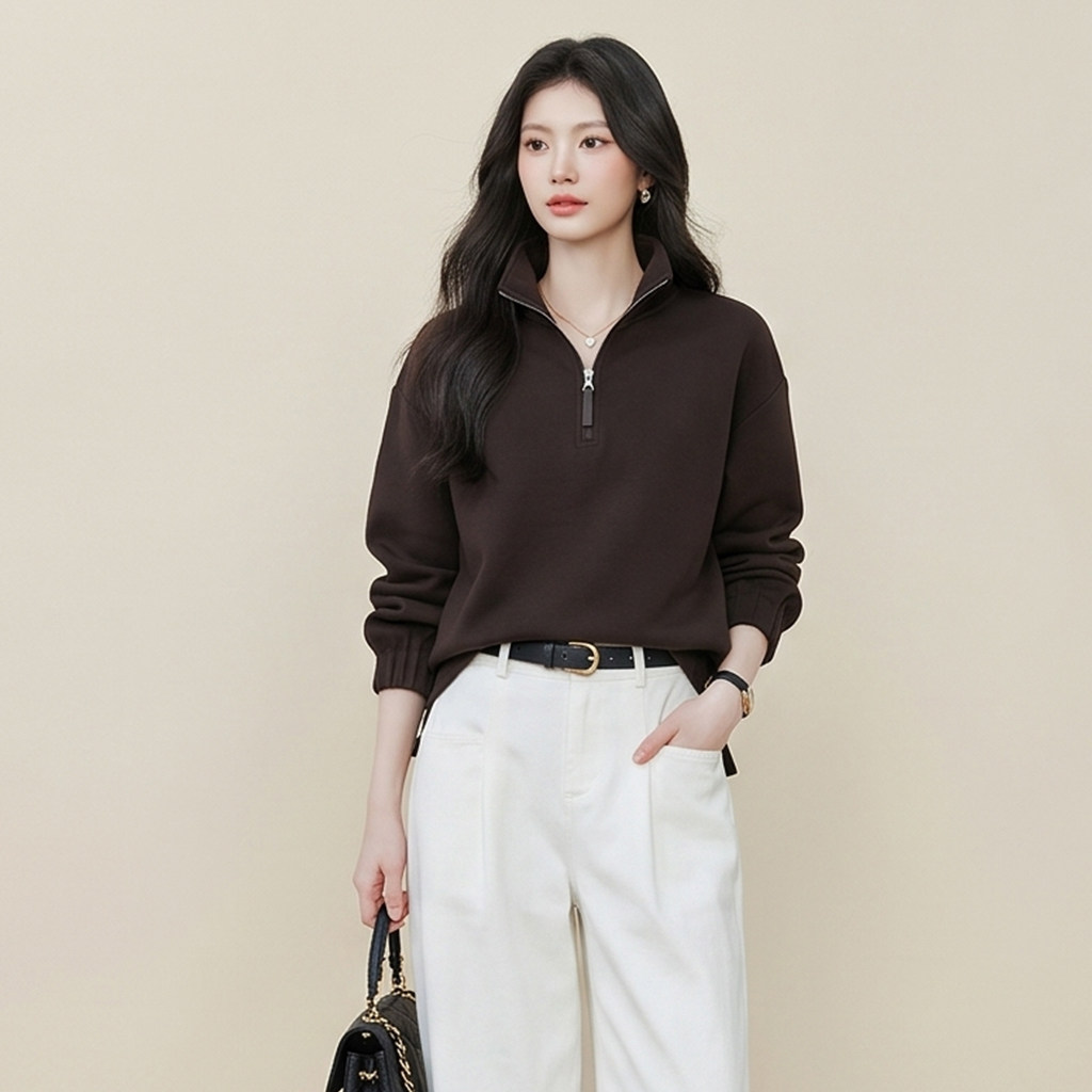 KOMPASU 轻运动风长袖显瘦卫衣外套女秋冬QYW8531583