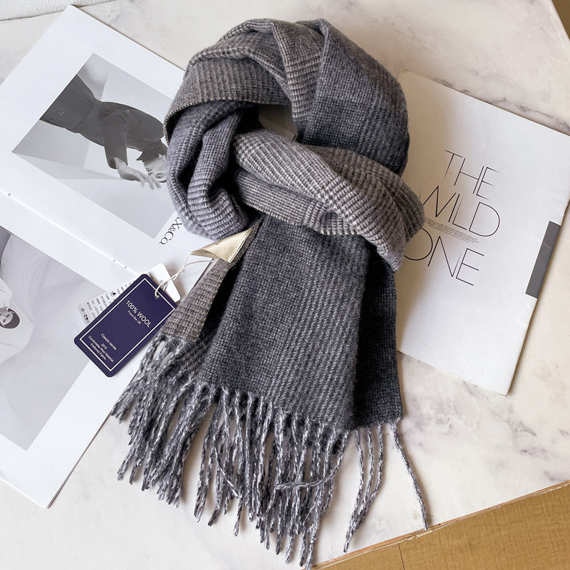 英伦千鸟格黑色羊毛围巾男女2025新款秋冬季百搭黑白格子羊绒披肩