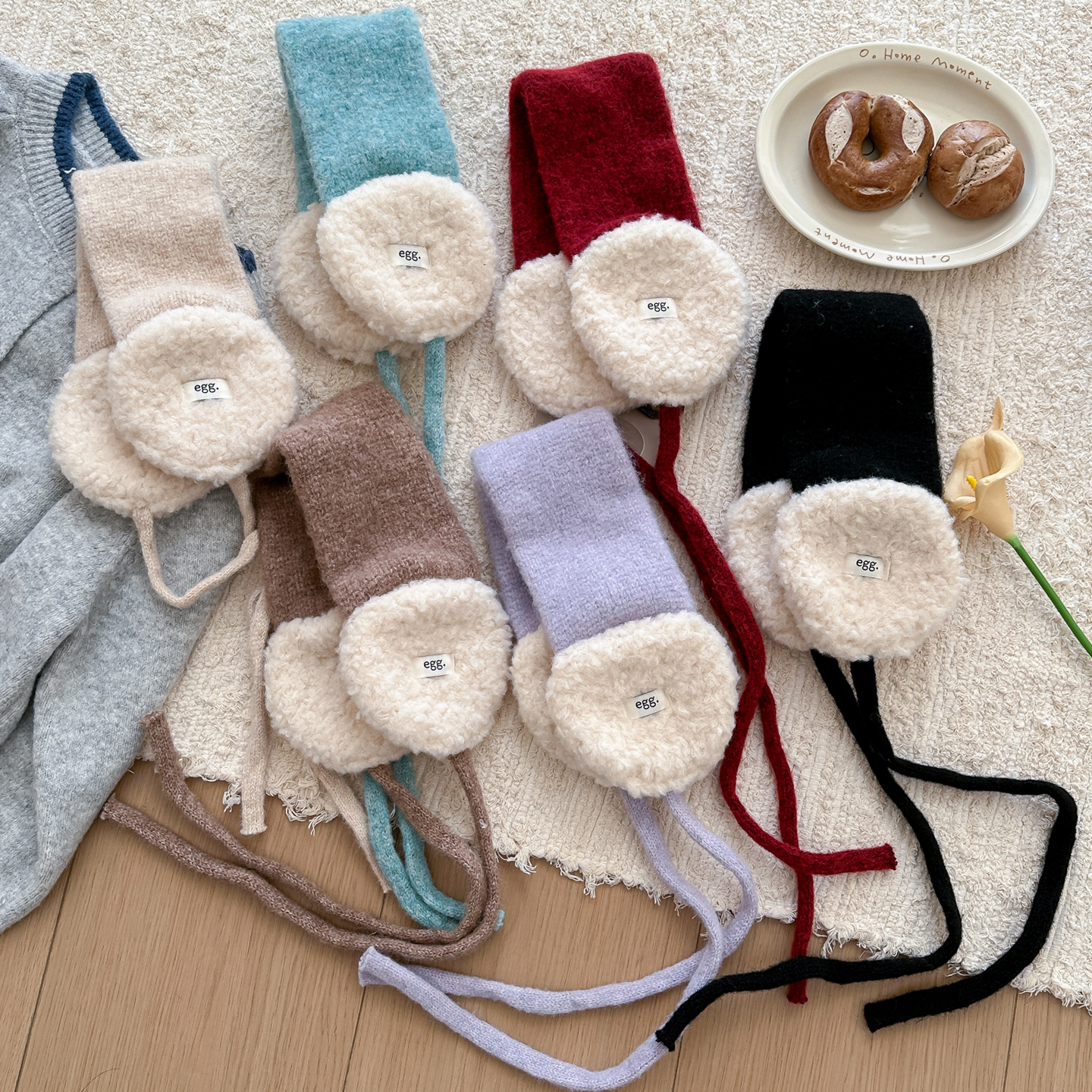 红色绑带针织耳罩女冬韩版ins保暖可爱防寒含羊毛线围脖耳套耳包