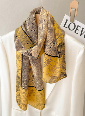 黄色真丝长条丝巾女春秋款百搭装饰薄款桑蚕丝围巾领巾飘带送妈妈