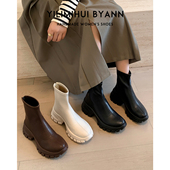 运动风防滑厚底短靴2025秋冬新款 一力米灰 学院girl 弹力瘦瘦靴