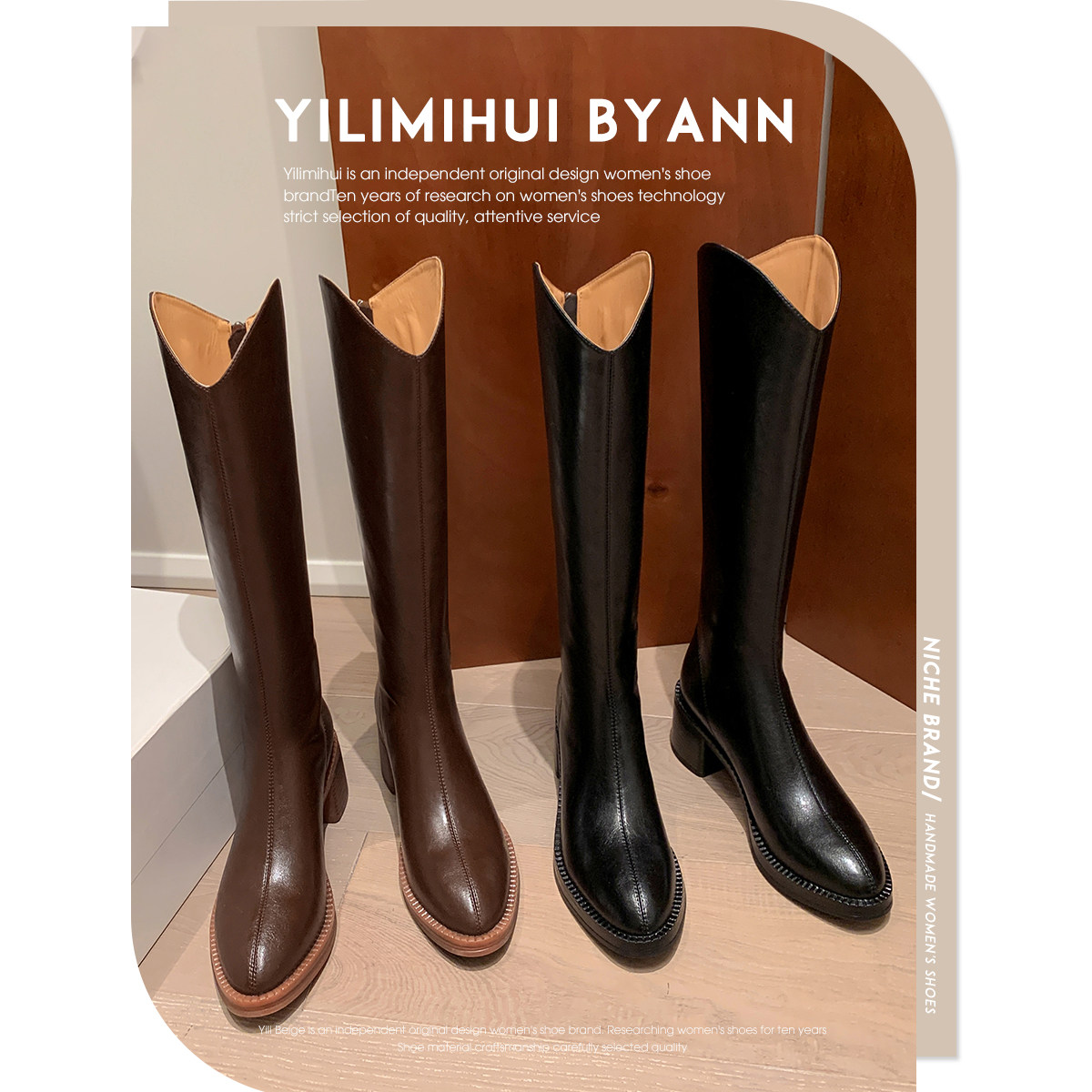 一力米灰 里斯落日~！圆头粗跟V口西部靴显瘦新款骑士长靴女高筒,女鞋,西部靴,淘宝优惠券,粉丝福利购,淘宝优惠卷