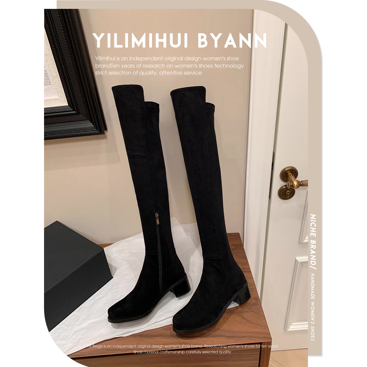 一力米灰 瘦腿神器~！过膝弹力袜靴粗跟显瘦高筒新款骑士长靴圆头,女鞋,时装靴,淘宝优惠券,粉丝福利购,淘宝优惠卷