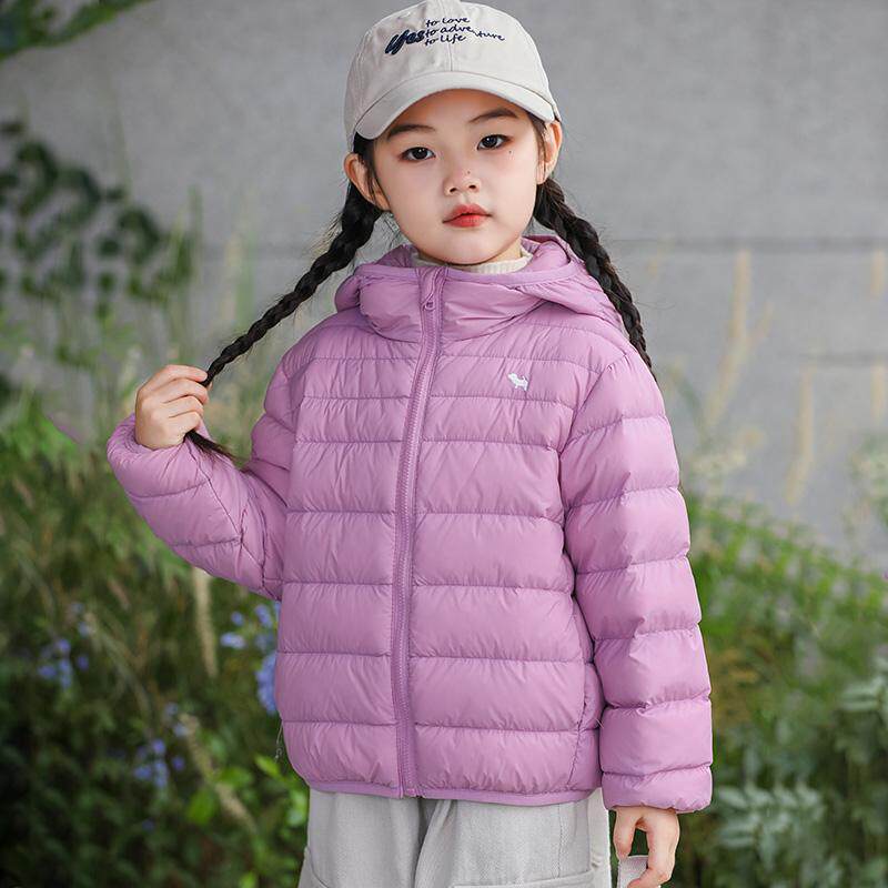 儿童轻薄羽绒服连帽男童女童中大童宝宝保暖外套90白鸭绒可爱洋气