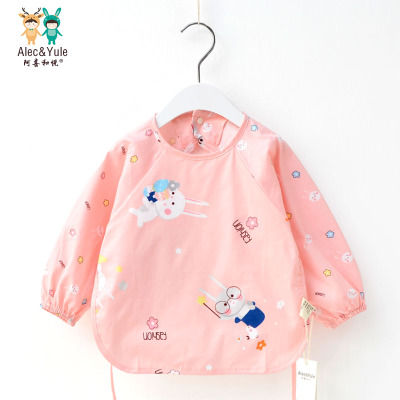 纯棉长袖宝宝反穿衣儿童半背饭单防水防脏婴儿罩衣围兜男女孩护衣