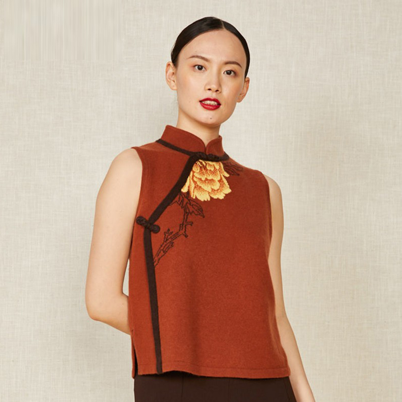 羊绒衫订制旗袍领羊绒衫女