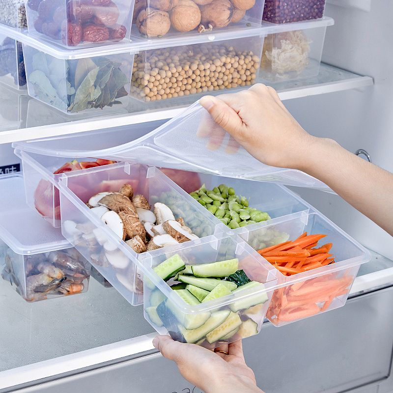 塑料冰箱保鲜盒厨房透明分格带盖