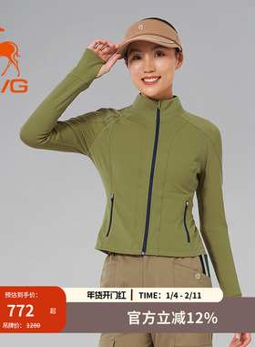 svg高尔夫秋季新款女装橄榄绿色拉链立领外套修身运动夹克上衣