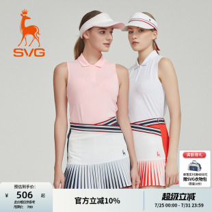 背心翻领无袖 svg高尔夫春季 简约纯色修身 女装 t恤运动上衣女 新款