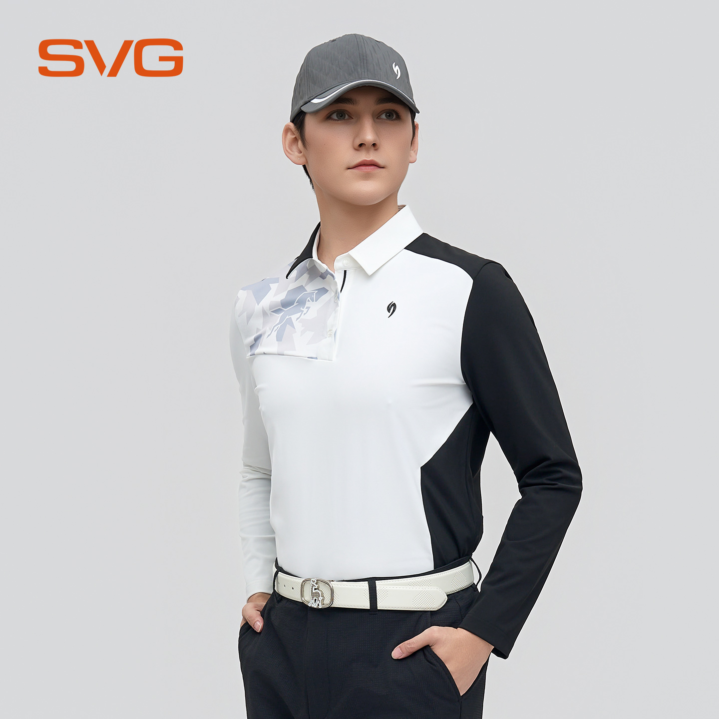 svg高尔夫25秋冬新款男士生肖飞马印花长袖t恤翻领polo衫运动上衣