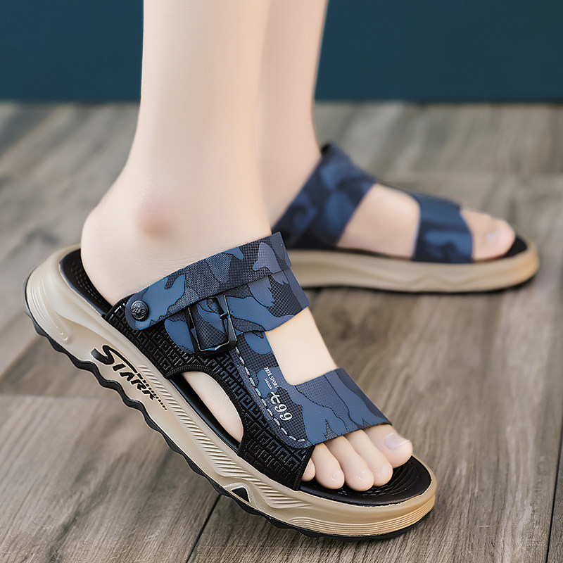 BEACH SANDALS MENS AUTUMN WEAR NON-SLIP VERSATILE WEARABLE WEAR-RESISTANT THICK-SOLED DUAL-PURPOSE VIETNAMESE DRIVING OUTDOOR WADING SLIPPERS