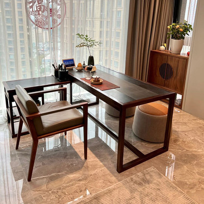 新中式阳台茶桌椅组合2023新款小型家用实木小茶台黑胡桃木小茶桌