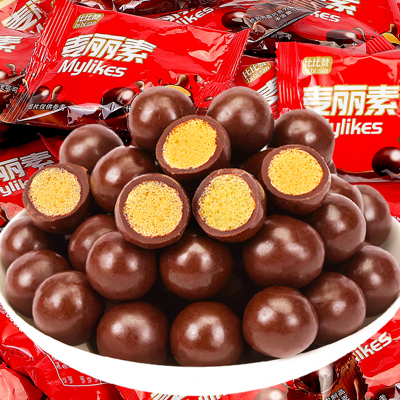 比比赞麦丽素桶装巧克力零食散装