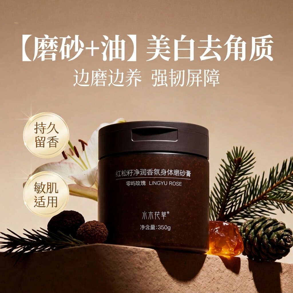 果酸身体精油磨砂膏嫩白全身美白去角质鸡皮手肘黑色素腋下沐浴盐