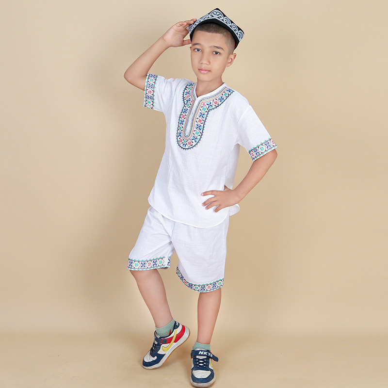 新疆民族风服装儿童套装棉麻T恤短袖服装男女孩休闲维吾尔族服饰