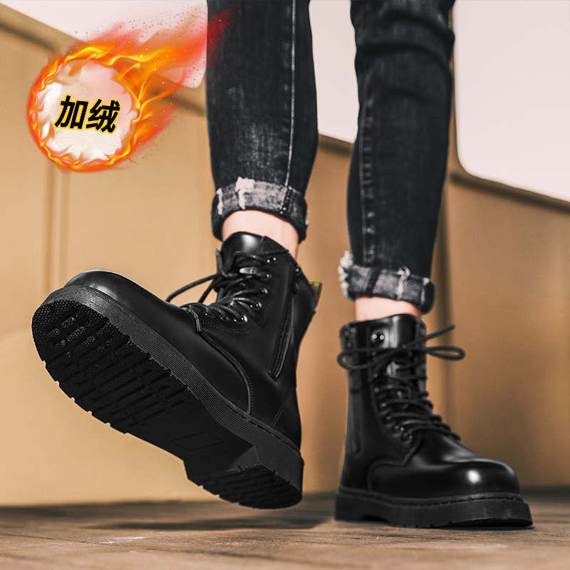 MARTIN BOOTS MENS SHOES WINTER MENS HIGH TOP SHOES BRITISH STYLE WATERPROOF MOTORCYCLE SNOW BOOTS LEATHER BOOTS FLEECE WARM COTTON SHOES