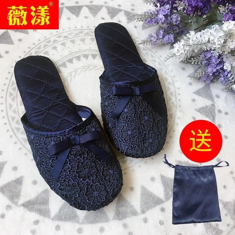 现货速发热销春夏士室内家居木地板拖鞋折叠旅行轻便携蕾丝防滑静