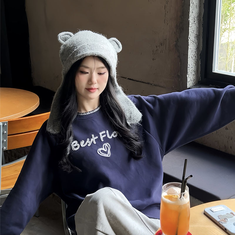 高级感甜酷风字母刺绣长袖上衣独特别致格子拼接假两件卫衣女秋冬